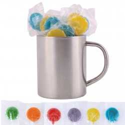 branded Corporate Colour Lollipops in Java Mug, from our range of promotional Promotional Lollies