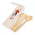 branded Miso Bamboo Cutlery Set in Calico Pouch, from our range of promotional Cutlery and Straws
