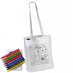 Pencils  - Colouring Long Handle Cotton Bag & Crayons