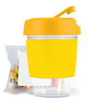 branded Kick Coffee Cup with Jelly Beans, from our range of promotional Reusable Coffee Cups - Plastic &amp; Ceramic