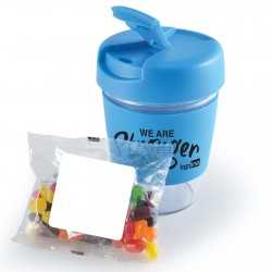 branded Kick Coffee Cup with Jelly Beans, from our range of promotional Reusable Coffee Cups - Plastic & Ceramic