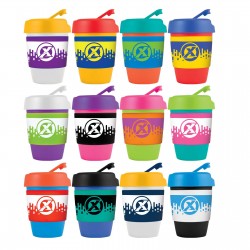 branded Kick Coffee Cup / Silicone Band 320ml, from our range of promotional Reusable Coffee Cups - Plastic & Ceramic