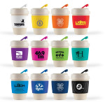 branded Kick Eco Coffee Cup / Silicone Band 320ml, from our range of promotional Reusable Coffee Cups - Plastic &amp; Ceramic