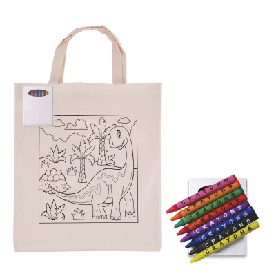 branded Colouring Short Handle Calico Bag & Crayons, from our range of promotional Cotton & Calico Tote Bags