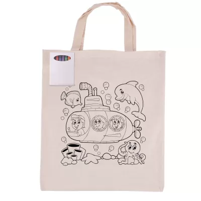 branded Colouring Short Handle Calico Bag & Crayons, from our range of promotional Cotton & Calico Tote Bags
