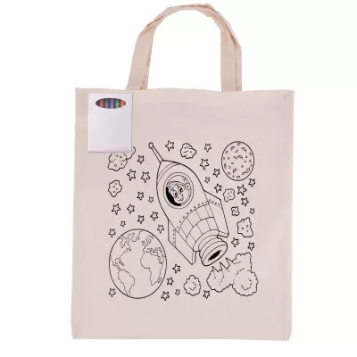 branded Colouring Short Handle Calico Bag & Crayons, from our range of promotional Cotton & Calico Tote Bags