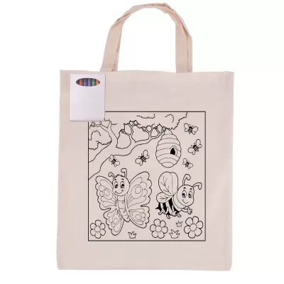branded Colouring Short Handle Calico Bag & Crayons, from our range of promotional Cotton & Calico Tote Bags