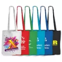branded Coloured Cotton Long Handle Bag, from our range of promotional Cotton &amp; Calico Tote Bags