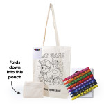 branded Get Crafty Folding Calico Bag and Crayons, from our range of promotional Cotton &amp; Calico Tote Bags