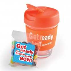 branded Vienna Coffee Cup with M&Ms, from our range of promotional Reusable Coffee Cups - Glass