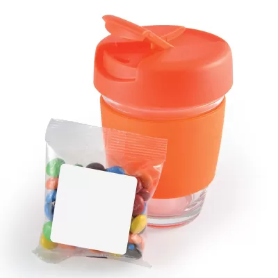 branded Vienna Coffee Cup with M&Ms, from our range of promotional Reusable Coffee Cups - Glass