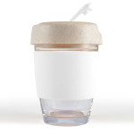 branded Vienna Eco Coffee Cup / Silicone Band 320ml, from our range of promotional Reusable Coffee Cups - Glass