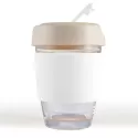 branded Vienna Eco Coffee Cup / Silicone Band 320ml, from our range of promotional Reusable Coffee Cups - Glass