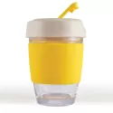 branded Vienna Eco Coffee Cup / Silicone Band 320ml, from our range of promotional Reusable Coffee Cups - Glass