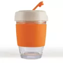 branded Vienna Eco Coffee Cup / Silicone Band 320ml, from our range of promotional Reusable Coffee Cups - Glass