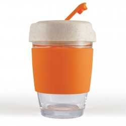 branded Vienna Eco Coffee Cup / Silicone Band 320ml, from our range of promotional Reusable Coffee Cups - Glass