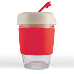 branded Vienna Eco Coffee Cup / Silicone Band 320ml, from our range of promotional Reusable Coffee Cups - Glass