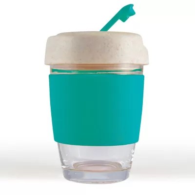 branded Vienna Eco Coffee Cup / Silicone Band 320ml, from our range of promotional Reusable Coffee Cups - Glass