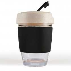 branded Vienna Eco Coffee Cup / Silicone Band 320ml, from our range of promotional Reusable Coffee Cups - Glass