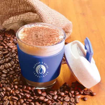 branded Vienna Eco Coffee Cup / Silicone Band 320ml, from our range of promotional Reusable Coffee Cups - Glass