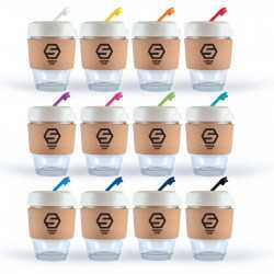 branded Vienna Eco Coffee Cup / Cork Band 320ml, from our range of promotional Reusable Coffee Cups - Glass