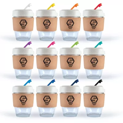 branded Vienna Eco Coffee Cup / Cork Band 320ml, from our range of promotional Reusable Coffee Cups - Glass