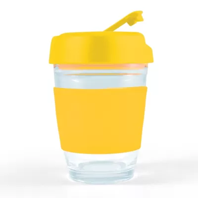 branded Vienna Coffee Cup / Flip Lid 320ml, from our range of promotional Reusable Coffee Cups - Glass