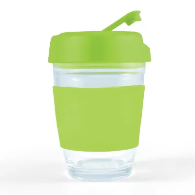 branded Vienna Coffee Cup / Flip Lid 320ml, from our range of promotional Reusable Coffee Cups - Glass