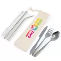 branded Banquet Stainless Steel Cutlery &amp; Straw Set in Calico Pouch, from our range of promotional Cutlery and Straws