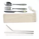 branded Banquet Stainless Steel Cutlery &amp; Straw Set in Calico Pouch, from our range of promotional Cutlery and Straws