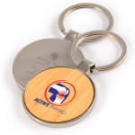branded Circle Bamboo Zinc Keytag, from our range of promotional Metal Keyrings