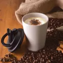 branded Aroma Eco Cup / Handle Lid 350ml, from our range of promotional Reusable Coffee Cups - Plastic &amp; Ceramic