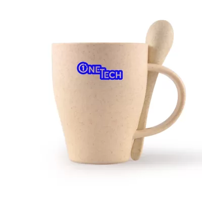 branded Avenue Wheat Fibre Cup and Spoon 330ml, from our range of promotional Reusable Coffee Cups - Plastic & Ceramic