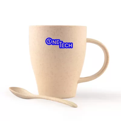 branded Avenue Wheat Fibre Cup and Spoon 330ml, from our range of promotional Reusable Coffee Cups - Plastic & Ceramic