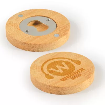 branded Discus Bamboo Bottle Opener Coaster, from our range of promotional Bottle Openers