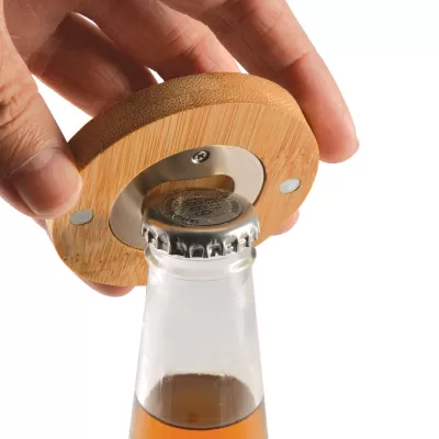 branded Discus Bamboo Bottle Opener Coaster, from our range of promotional Bottle Openers