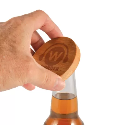 branded Discus Bamboo Bottle Opener Coaster, from our range of promotional Bottle Openers