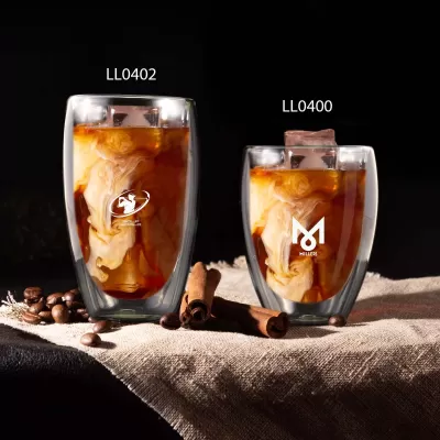 branded Sierra Double Wall Glass Cup 450ml, from our range of promotional Reusable Coffee Cups - Glass
