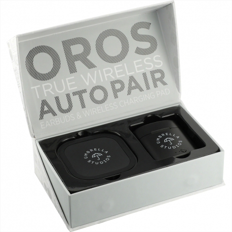 branded Oros TWS Auto Pair Earbuds & Wireless Charging Pad, from our range of promotional Earbuds & Headphones