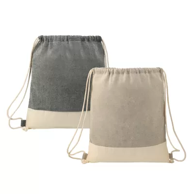 branded Split Recycled Cotton Drawstring Bag, from our range of promotional Drawstring Bags & Back Sacks
