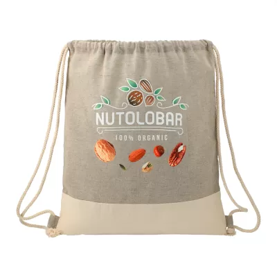 branded Split Recycled Cotton Drawstring Bag, from our range of promotional Drawstring Bags & Back Sacks