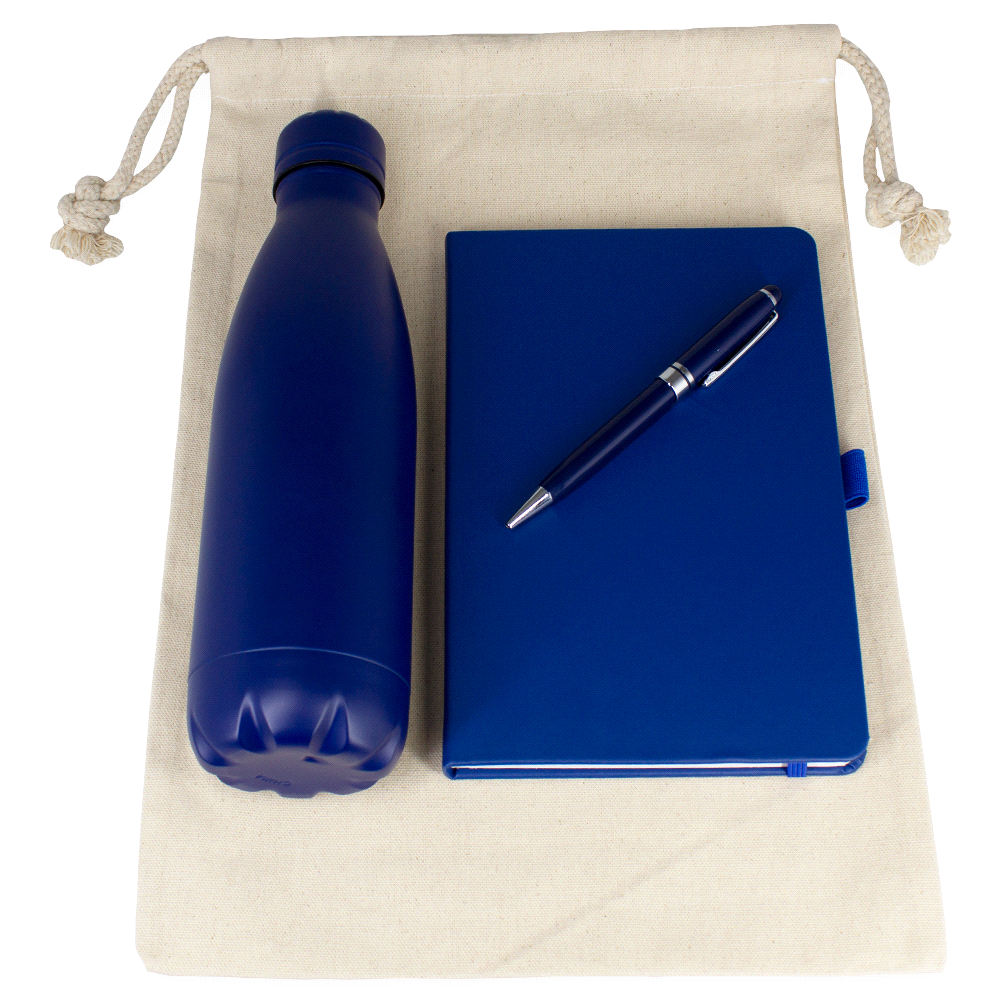 branded Gift Set - Cotton Drawstring Bag, Insulated Bottle, Journal &amp; Pen, from our range of promotional Corporate Christmas ...