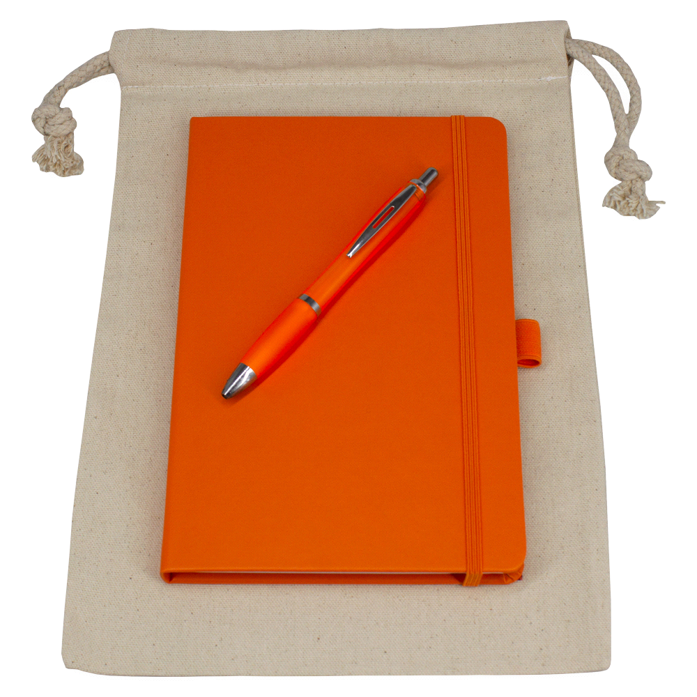branded Gift Set - Drawstring Bag + JournalBook + Pen, from our range of promotional Corporate Christmas Gifts