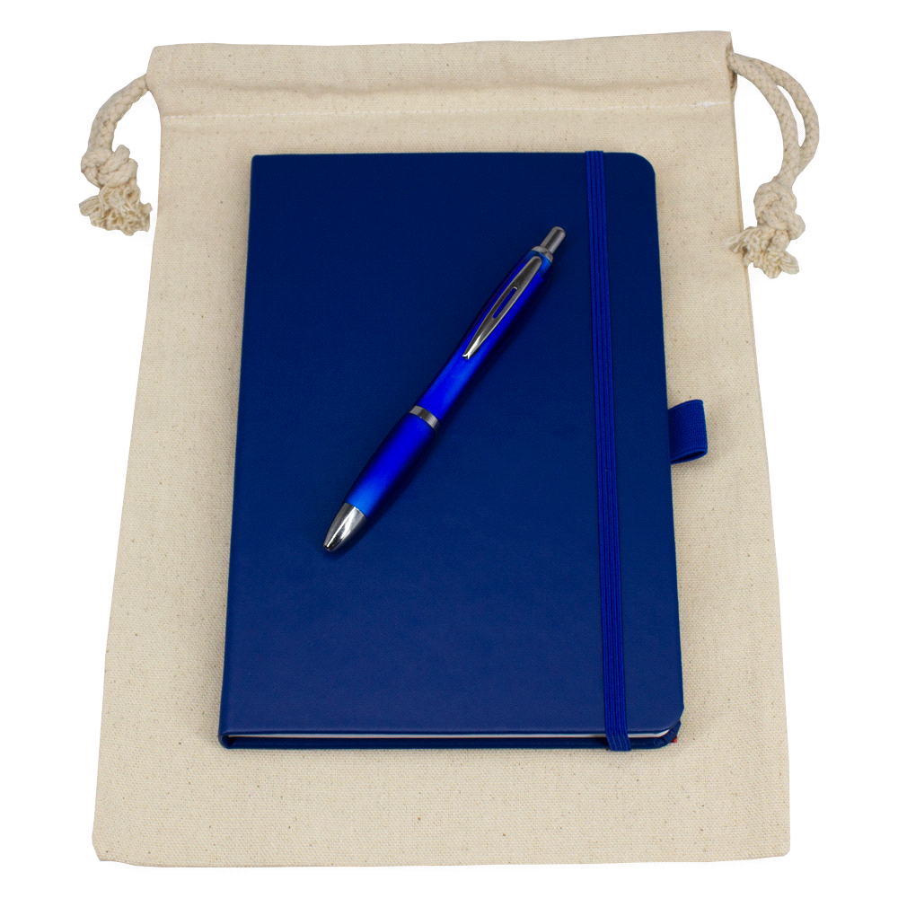 branded Gift Set - Drawstring Bag + JournalBook + Pen, from our range of promotional Corporate Christmas Gifts