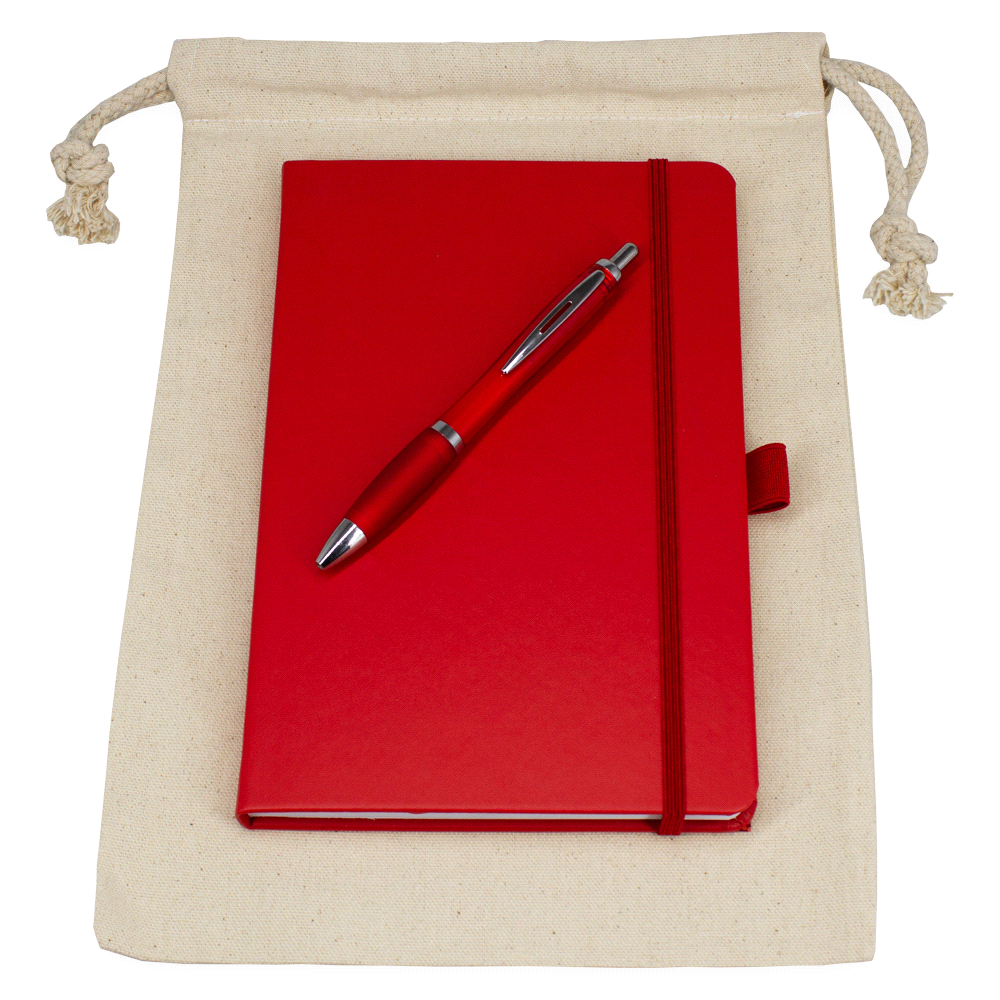 branded Gift Set - Drawstring Bag + JournalBook + Pen, from our range of promotional Corporate Christmas Gifts