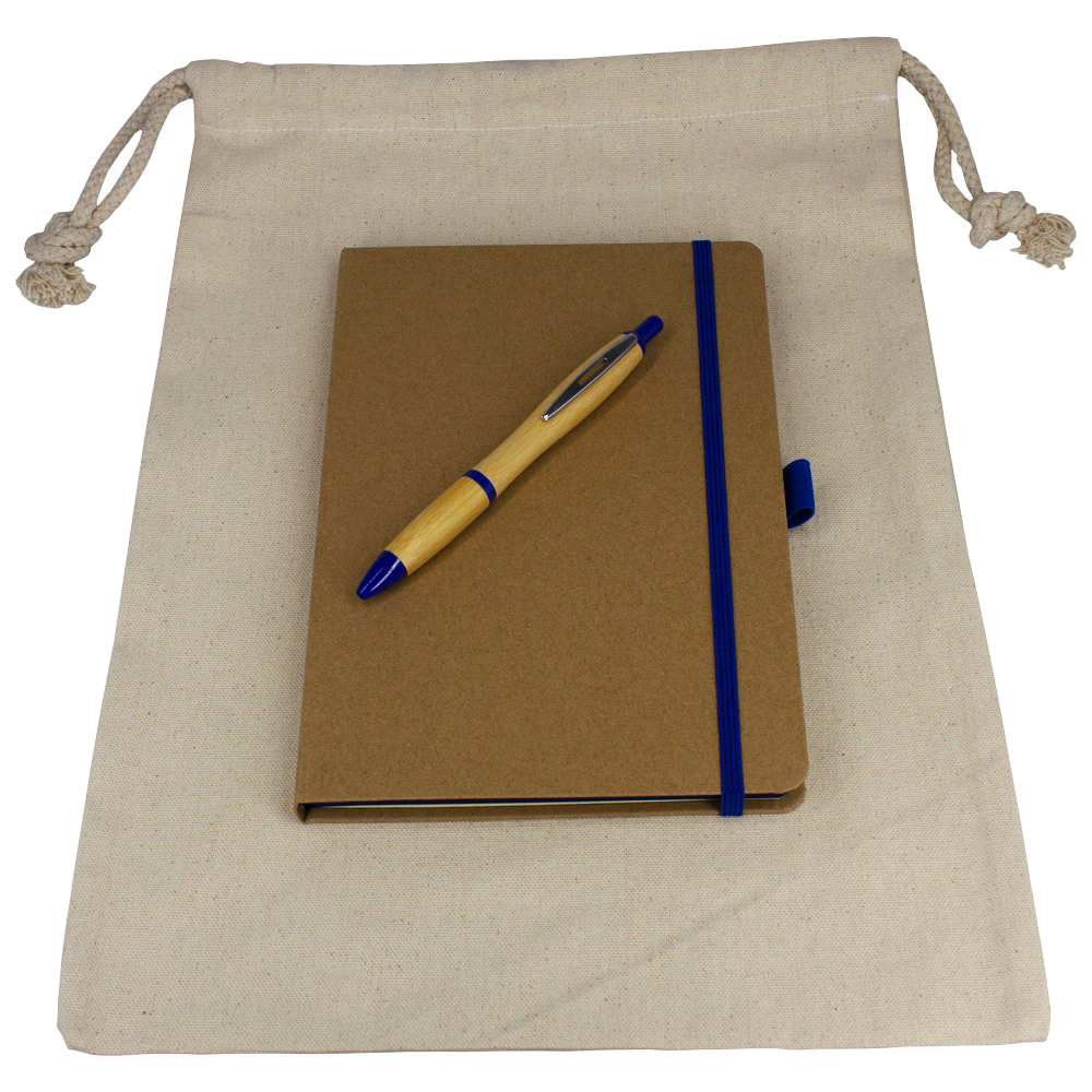 branded Gift Set - Drawstring Bag + JournalBook + Pen, from our range of promotional Corporate Christmas Gifts