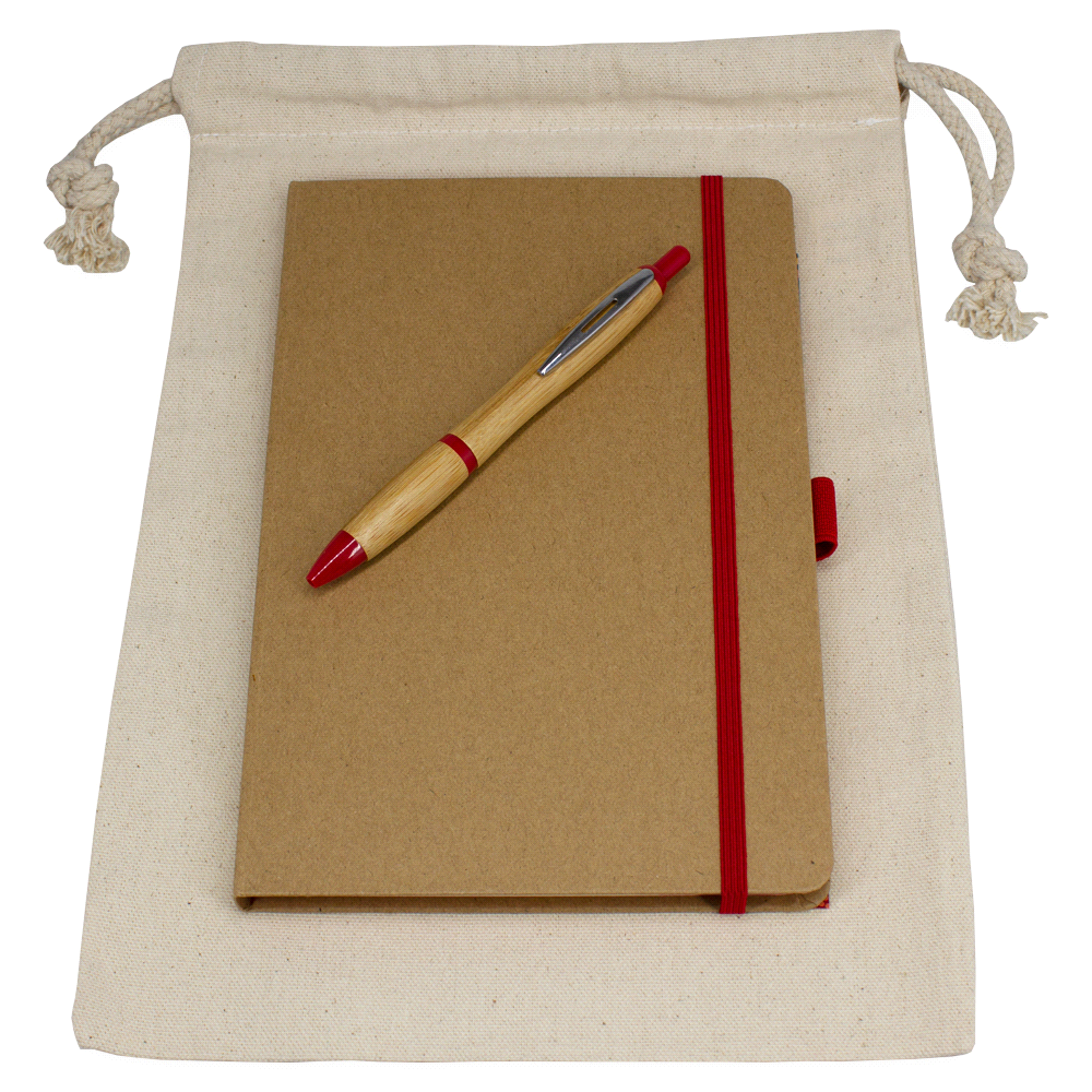 branded Gift Set - Drawstring Bag + JournalBook + Pen, from our range of promotional Corporate Christmas Gifts