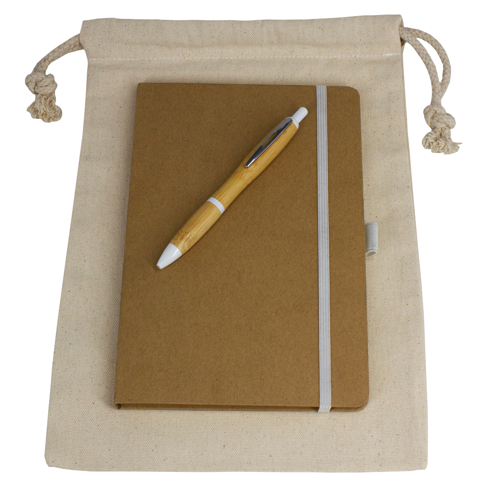 branded Gift Set - Drawstring Bag + JournalBook + Pen, from our range of promotional Corporate Christmas Gifts