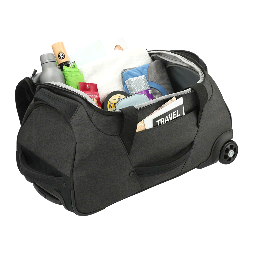branded High Sierra Forester RPET 22inch Wheeled Duffel, from our range of promotional Travel & Trolley Bags