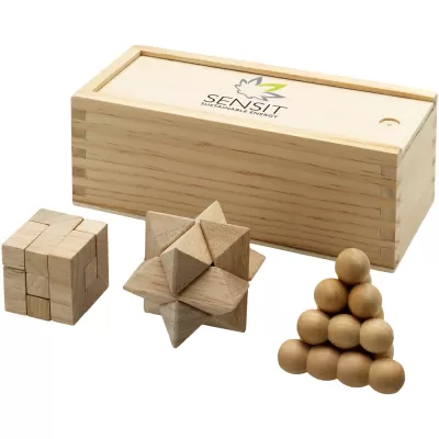 branded Brainiac 3-piece wooden brain teaser set, from our range of promotional Executive Toys and Games